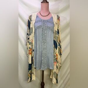 Knox Rose Crochet Lace Blue Boho Faded Heathered Flowy Sleeveless Top Sz Medium